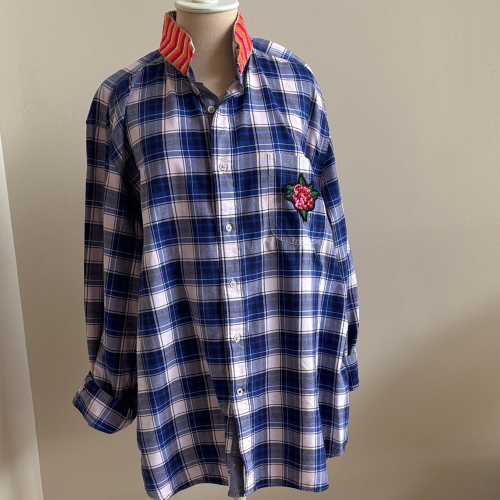 Mary Marshmallow Oversized Custom Decorated Button Down Shirt Tunic
